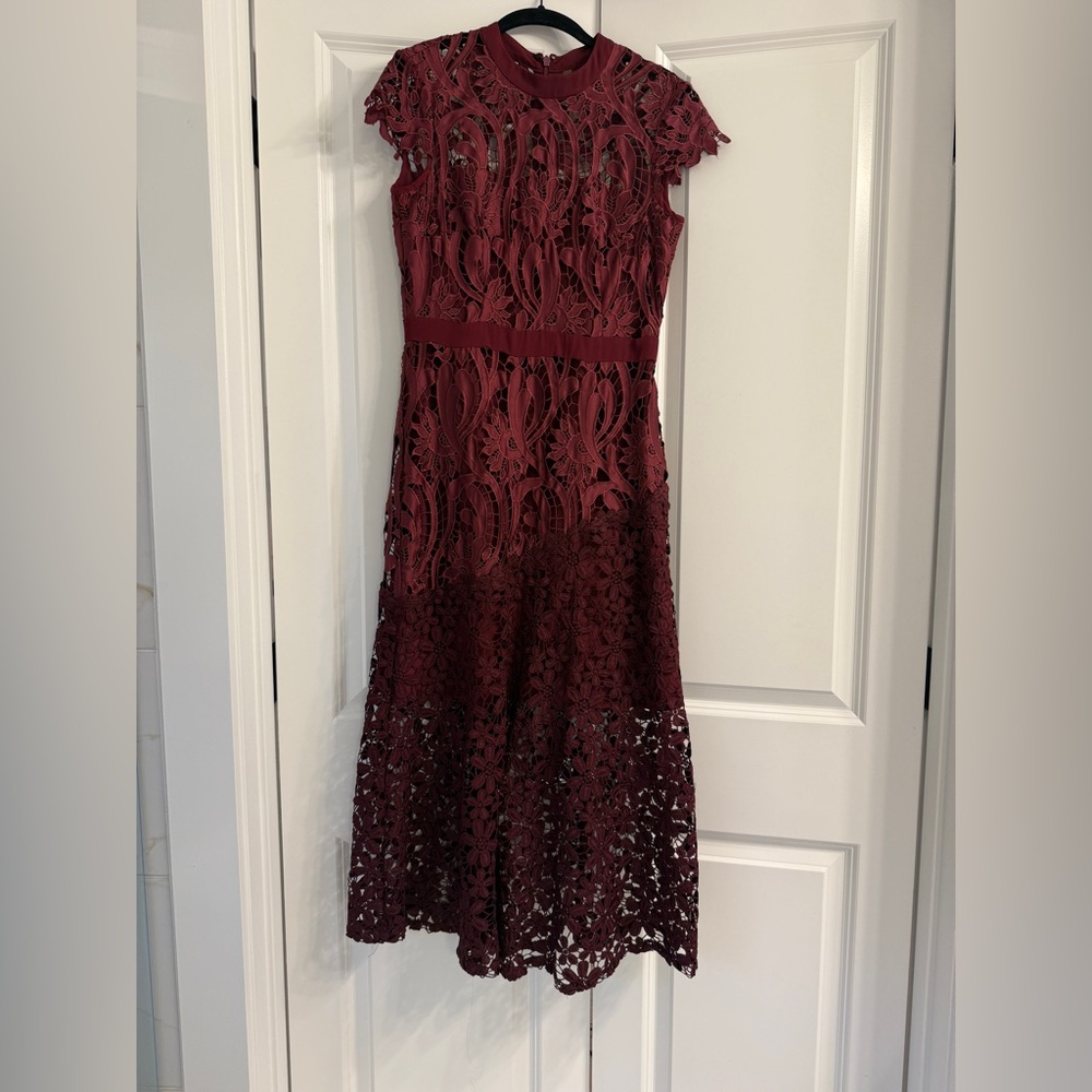 ANTONIO MELANI Burgundy Lace Midi Dress